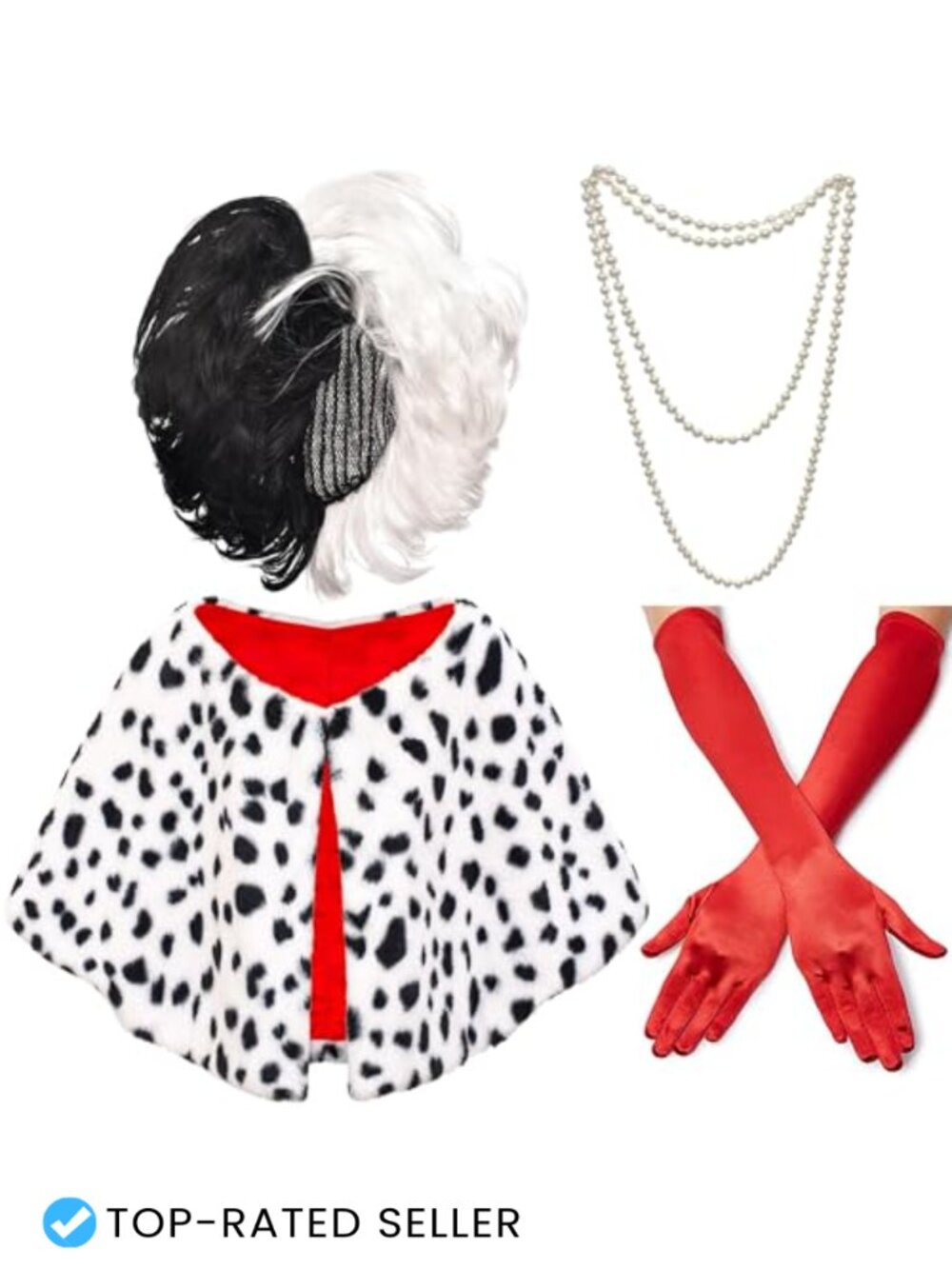 Halloween Costume Accessory Set Wig Gloves Shawl Necklace 6 Piece